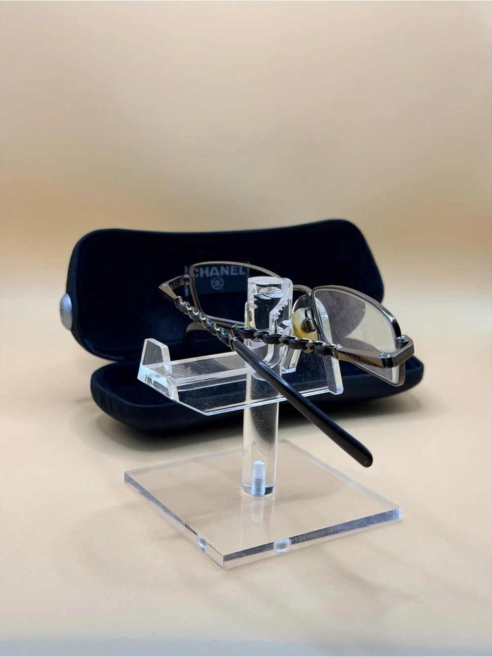 CHANEL Rectangular Metal Rim Eyeglasses